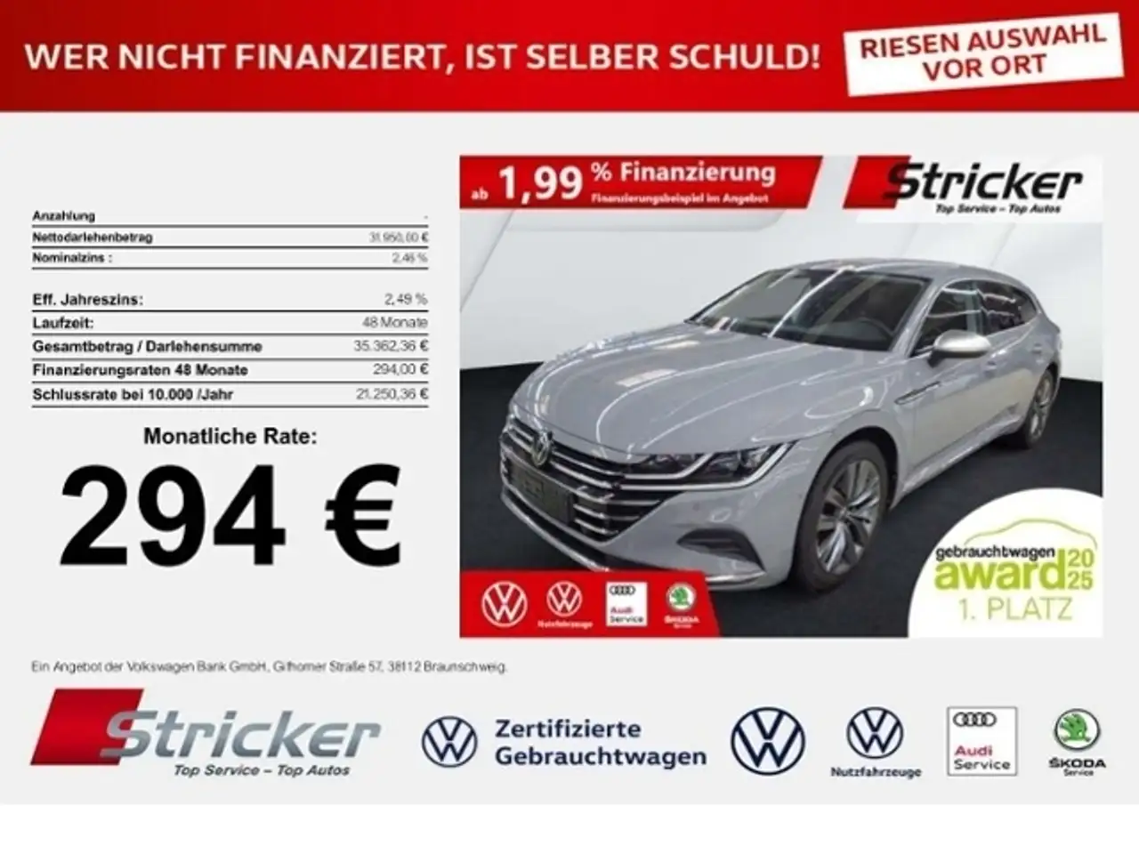 ArteonShooting Brake Elegance 2.0TSI DSG 294,-ohne Anza