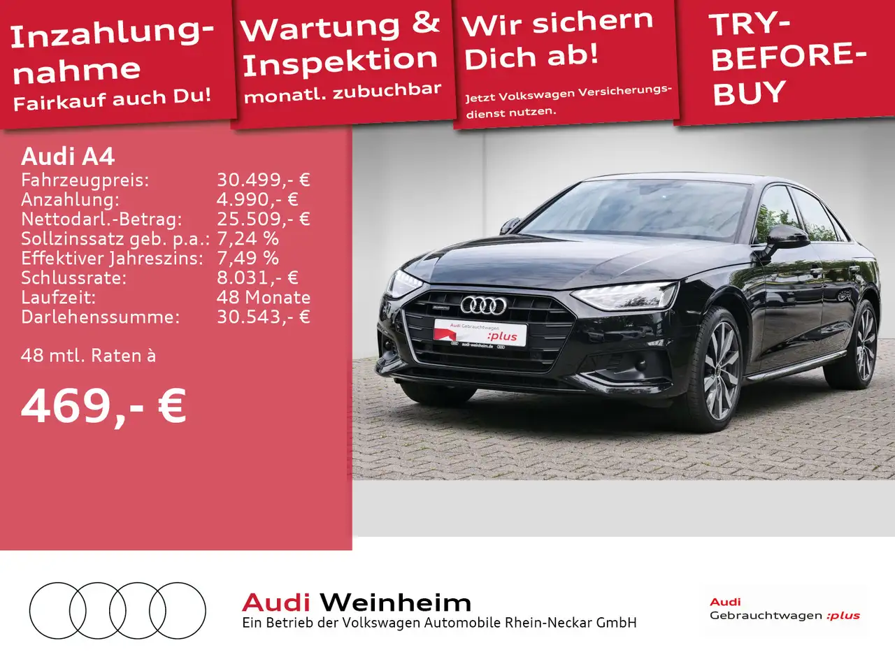 A4Lim. 40 TDI quattro Gar.2027 Black-Paket Kame