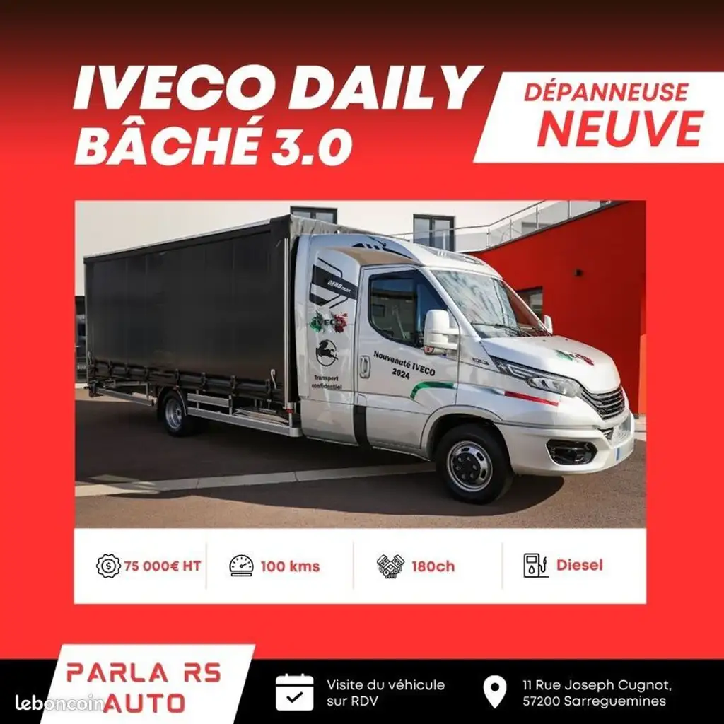 Daily3.0 180ch porte voiture dépanneuse bâchée neuve